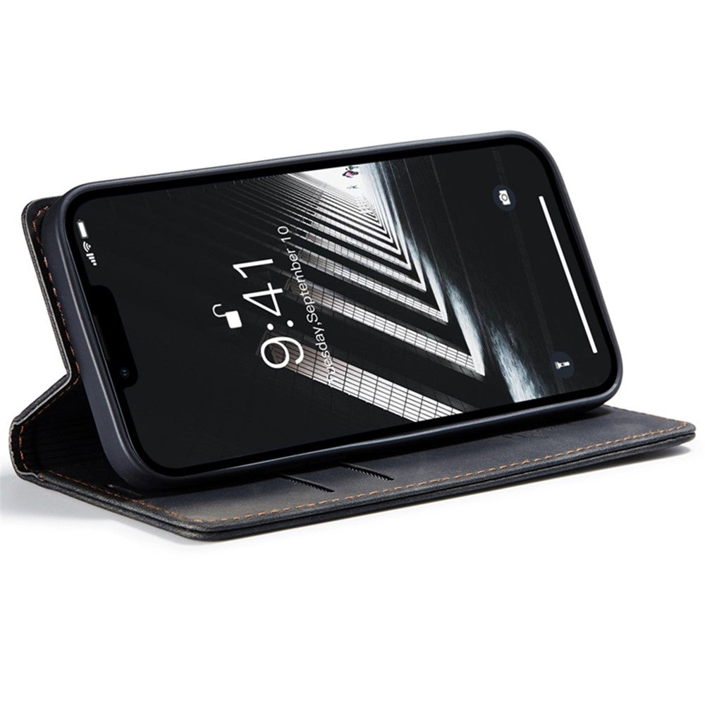 CASEME 013 Series for iPhone 14 6.1 inch Shockproof PU Leather Wallet Case Magnetic Auto-absorbed Stand Phone Cover