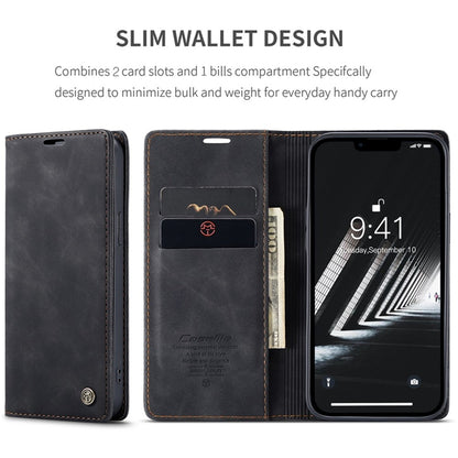 CASEME 013 Series for iPhone 14 6.1 inch Shockproof PU Leather Wallet Case Magnetic Auto-absorbed Stand Phone Cover
