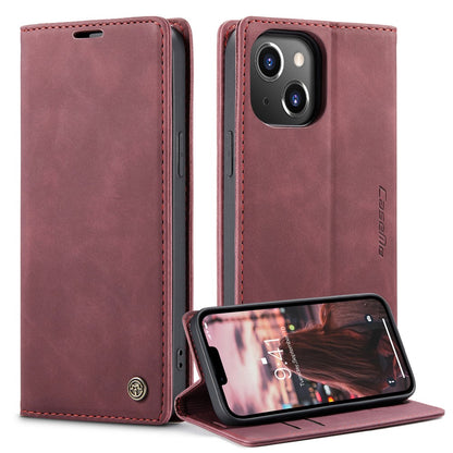 CASEME 013 Series for iPhone 14 6.1 inch Shockproof PU Leather Wallet Case Magnetic Auto-absorbed Stand Phone Cover