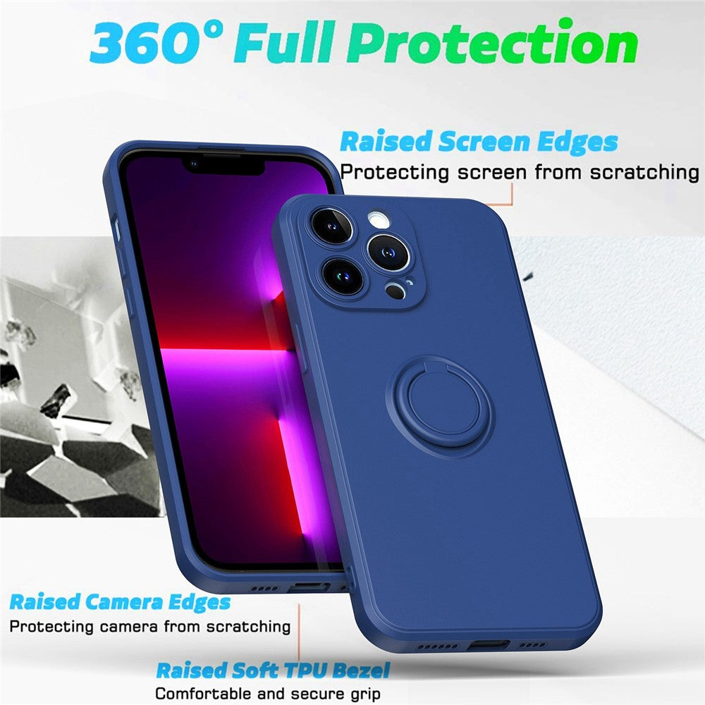 For iPhone 14 Pro Max 6.7 inch Ring Kickstand Rubberized TPU Case Anti-scratch Phone Cover Protector