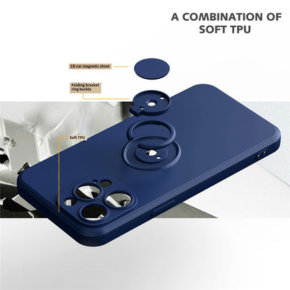 For iPhone 14 Pro Max 6.7 inch Ring Kickstand Rubberized TPU Case Anti-scratch Phone Cover Protector