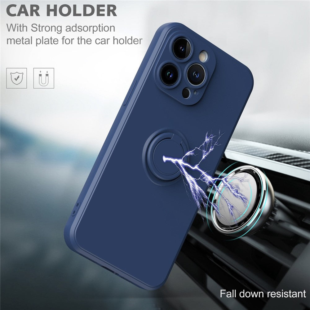 For iPhone 14 Pro Max 6.7 inch Ring Kickstand Rubberized TPU Case Anti-scratch Phone Cover Protector