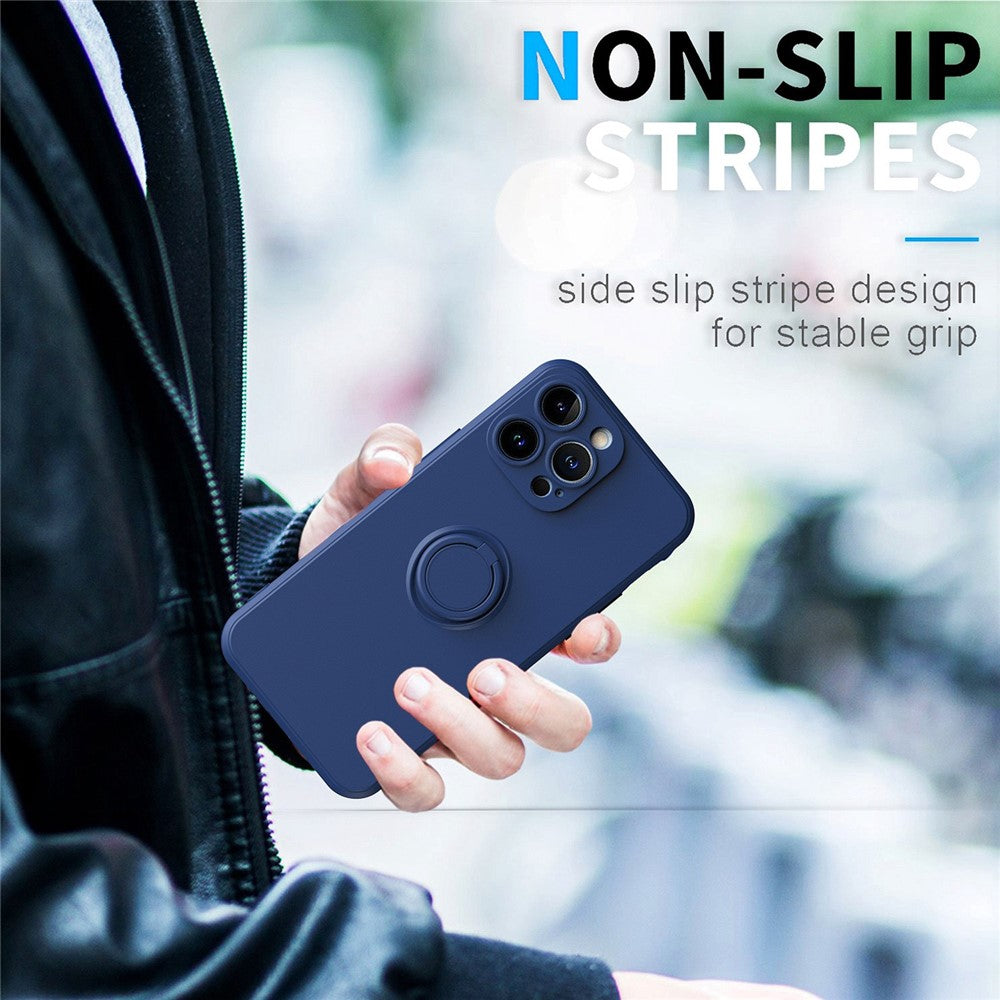For iPhone 14 Pro Max 6.7 inch Ring Kickstand Rubberized TPU Case Anti-scratch Phone Cover Protector