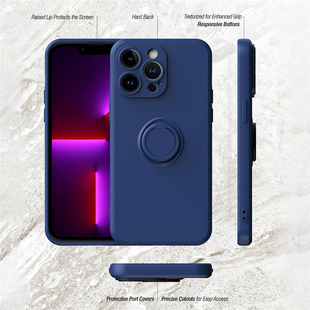For iPhone 14 Pro Max 6.7 inch Ring Kickstand Rubberized TPU Case Anti-scratch Phone Cover Protector
