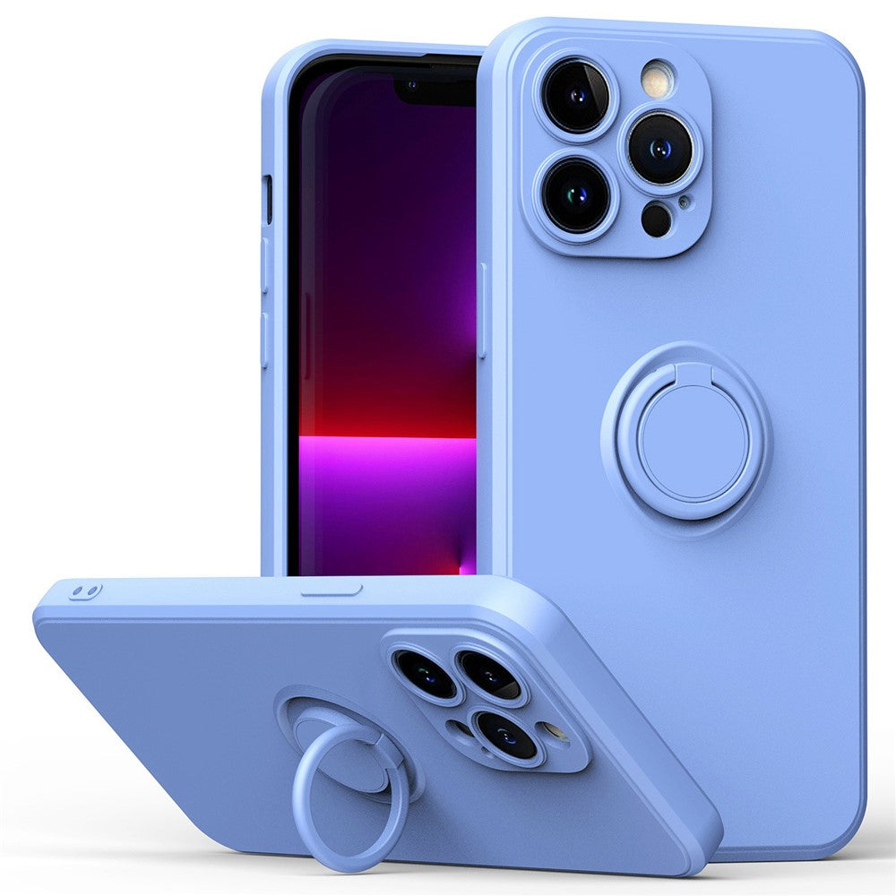 For iPhone 14 Pro Max 6.7 inch Ring Kickstand Rubberized TPU Case Anti-scratch Phone Cover Protector