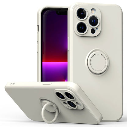 For iPhone 14 Pro Max 6.7 inch Ring Kickstand Rubberized TPU Case Anti-scratch Phone Cover Protector