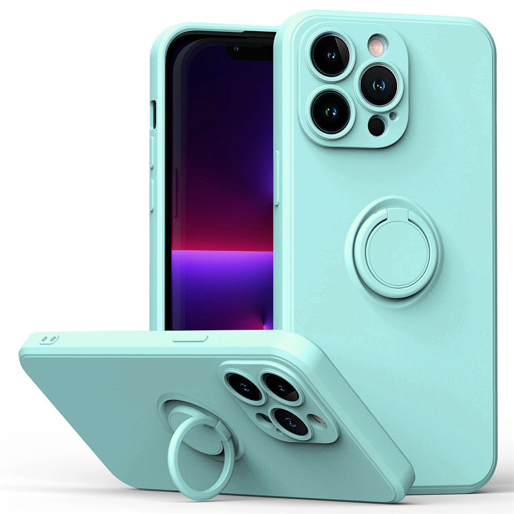 For iPhone 14 Pro Max 6.7 inch Ring Kickstand Rubberized TPU Case Anti-scratch Phone Cover Protector