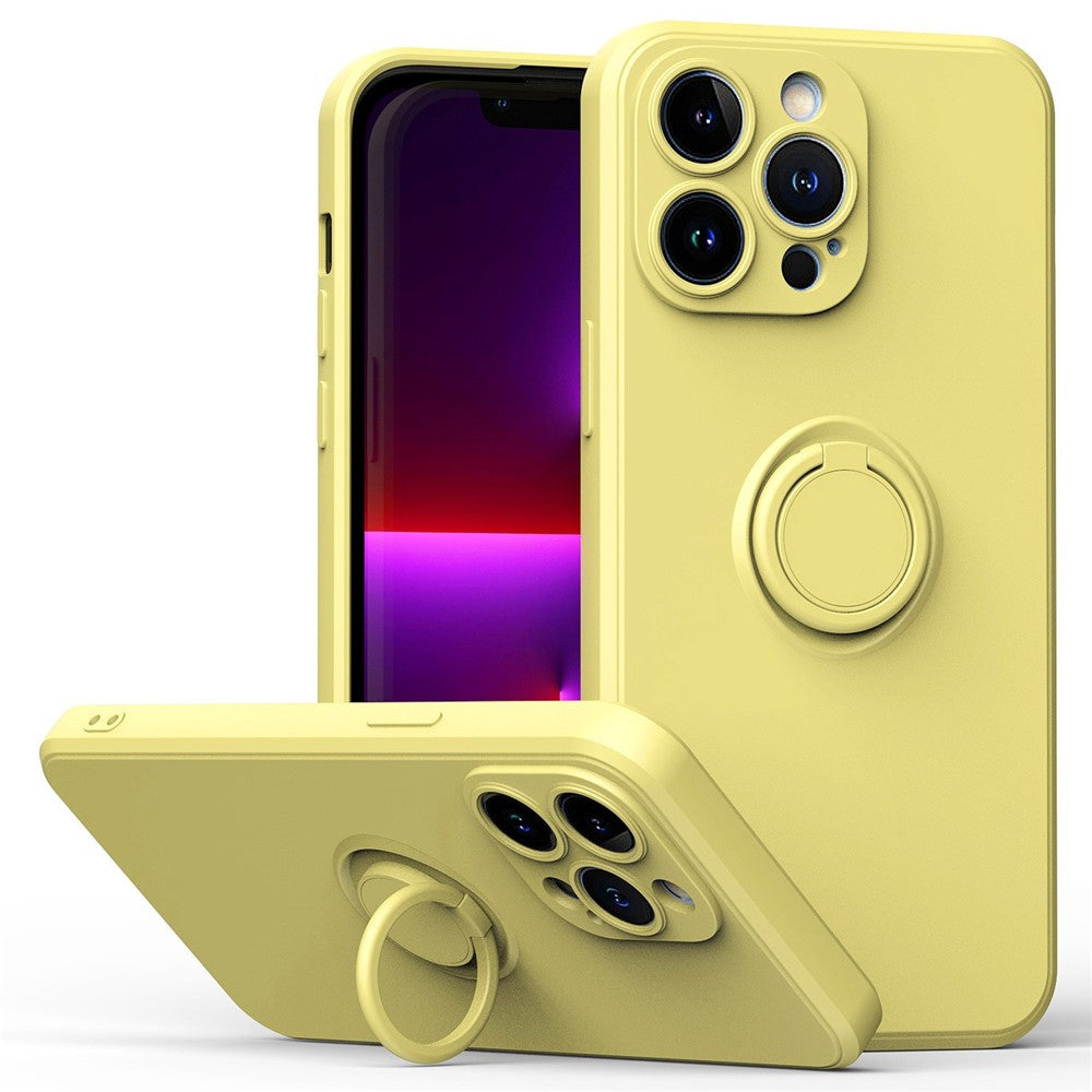 For iPhone 14 Pro Max 6.7 inch Ring Kickstand Rubberized TPU Case Anti-scratch Phone Cover Protector