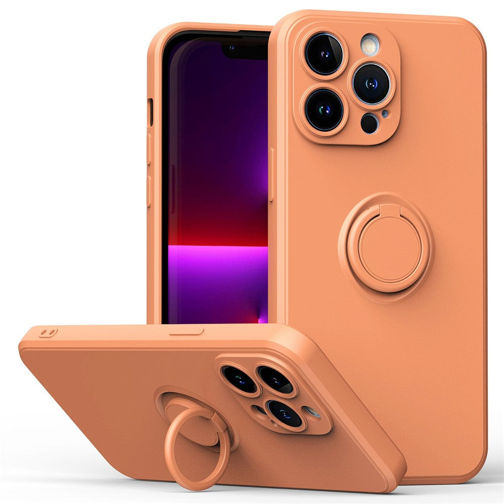 For iPhone 14 Pro Max 6.7 inch Ring Kickstand Rubberized TPU Case Anti-scratch Phone Cover Protector