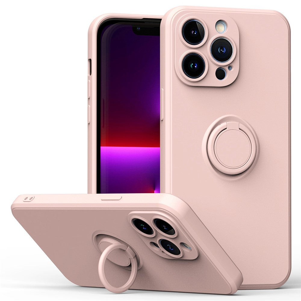 For iPhone 14 Pro Max 6.7 inch Ring Kickstand Rubberized TPU Case Anti-scratch Phone Cover Protector