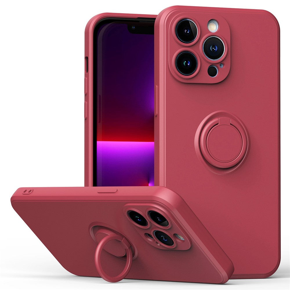 For iPhone 14 Pro Max 6.7 inch Ring Kickstand Rubberized TPU Case Anti-scratch Phone Cover Protector
