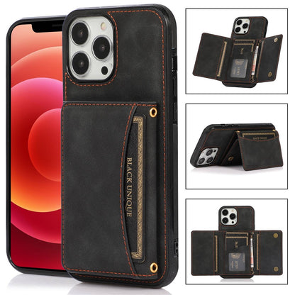 For iPhone 14 6.1 inch Drop-Proof Phone Wallet Case Kickstand Multifunctional Well-Protected Mobile Phone Back Cover Card Holder