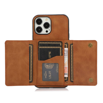 For iPhone 14 6.1 inch Drop-Proof Phone Wallet Case Kickstand Multifunctional Well-Protected Mobile Phone Back Cover Card Holder