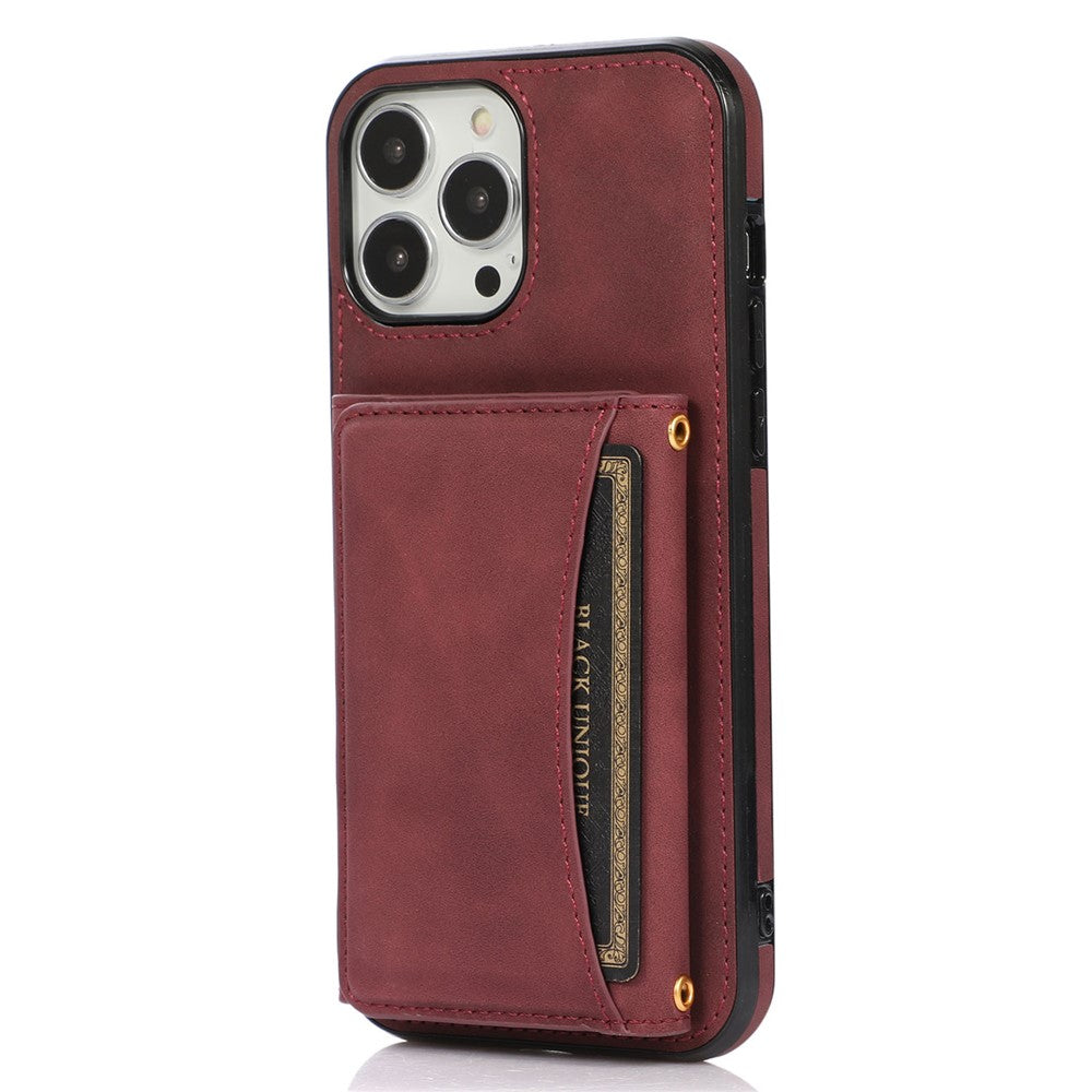 For iPhone 14 6.1 inch Drop-Proof Phone Wallet Case Kickstand Multifunctional Well-Protected Mobile Phone Back Cover Card Holder
