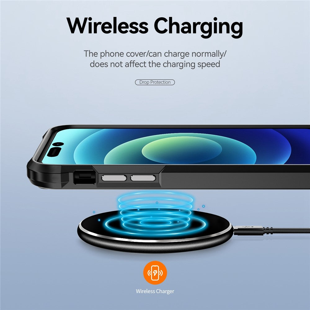 For iPhone 14 Pro Max 6.7 inch Drop-proof Phone Case Anti-scratch PC+TPU Mobile Phone Protective Back Cover Support Wireless Charging