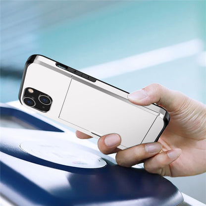 Slide Card Holder Phone Case for iPhone 14 6.1 inch, Drop-proof Protection TPU + PC Hybrid Cover