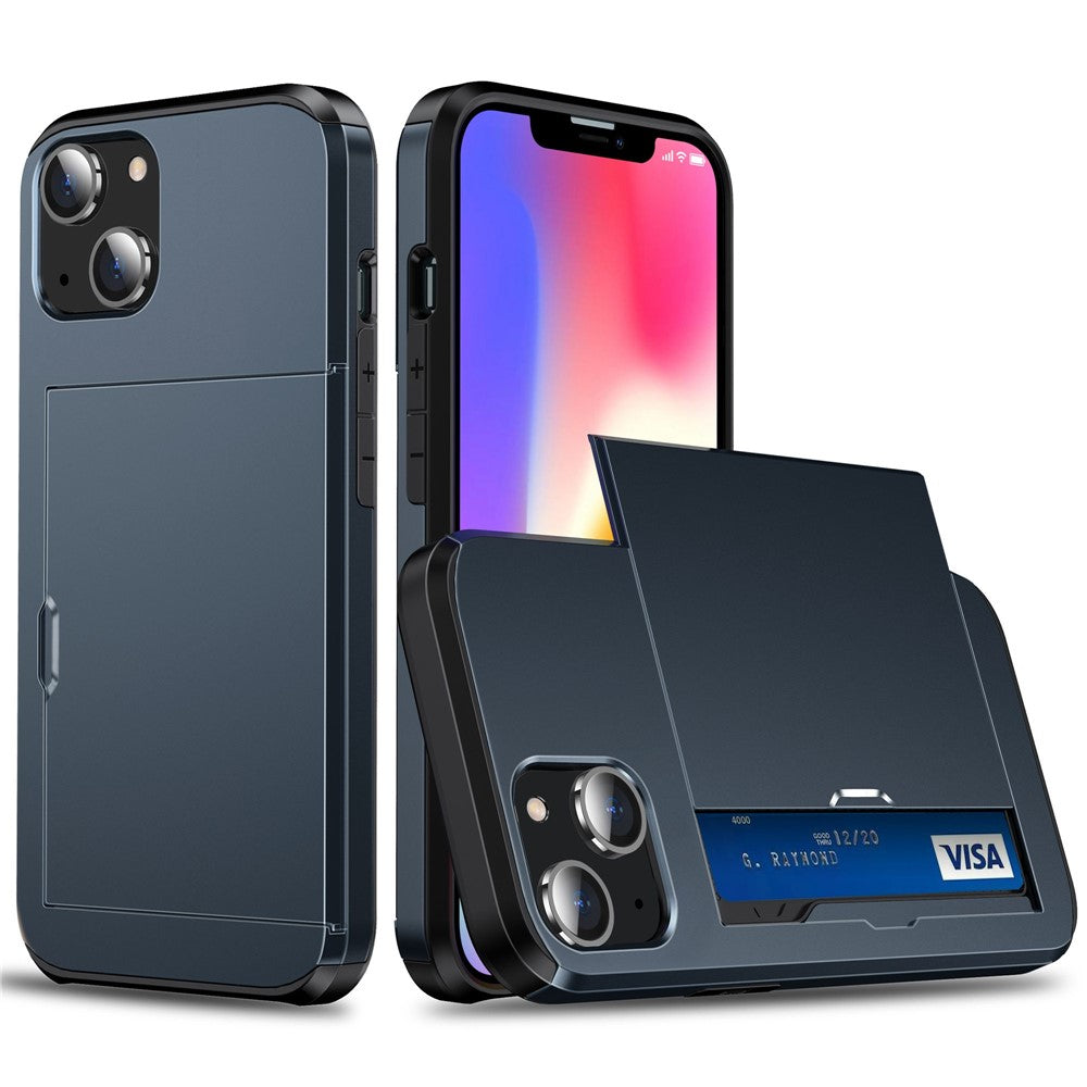 Card Holder Phone Case for iPhone 14 Plus 6.7 inch , TPU + PC Dual Layer Protective Cover