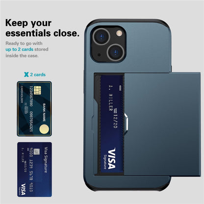 Card Holder Phone Case for iPhone 14 Plus 6.7 inch , TPU + PC Dual Layer Protective Cover