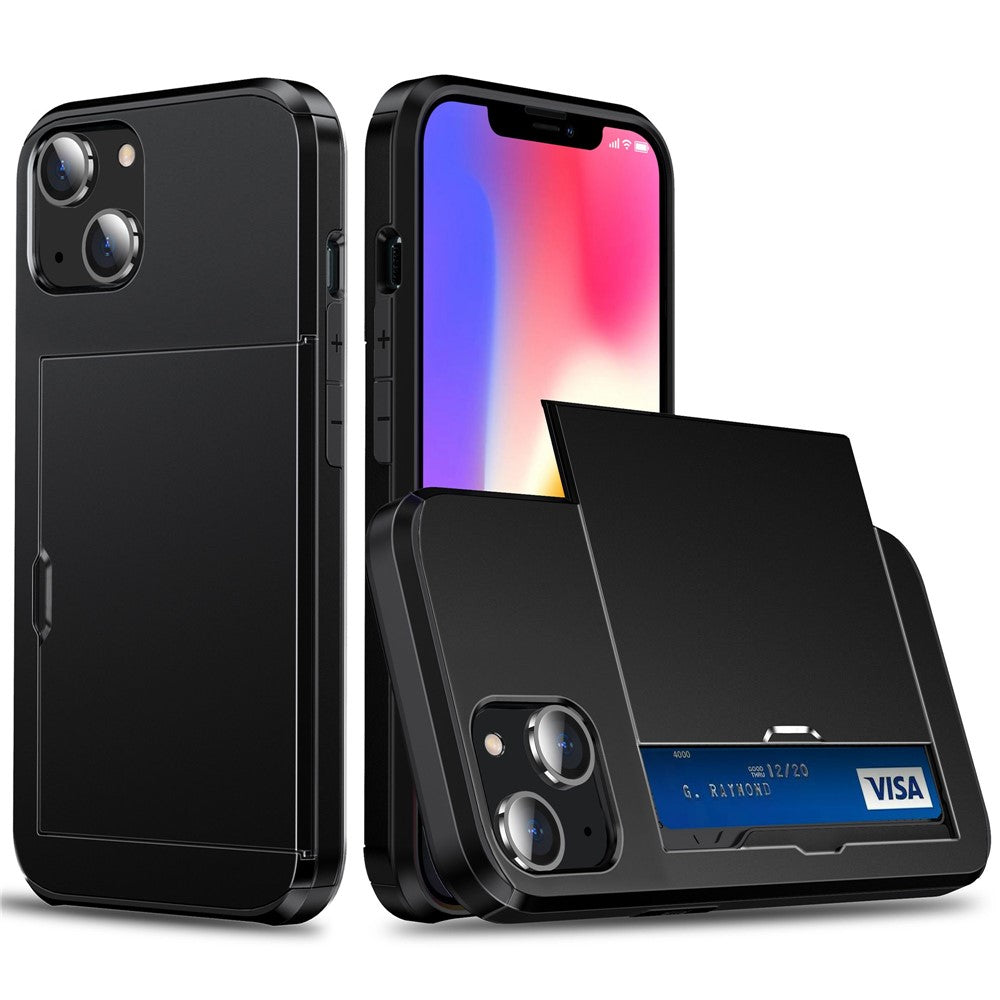 Card Holder Phone Case for iPhone 14 Plus 6.7 inch , TPU + PC Dual Layer Protective Cover