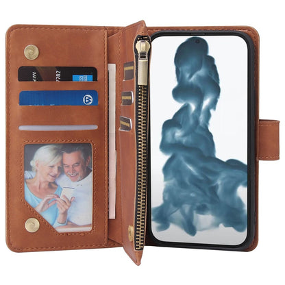 For iPhone 14 Pro Max 6.7 inch Shockproof PU Leather Phone Wallet Case with Multiple Card Slots Zipper Pocket Flip Cover Stand