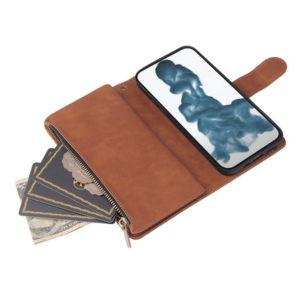 For iPhone 14 Pro Max 6.7 inch Shockproof PU Leather Phone Wallet Case with Multiple Card Slots Zipper Pocket Flip Cover Stand