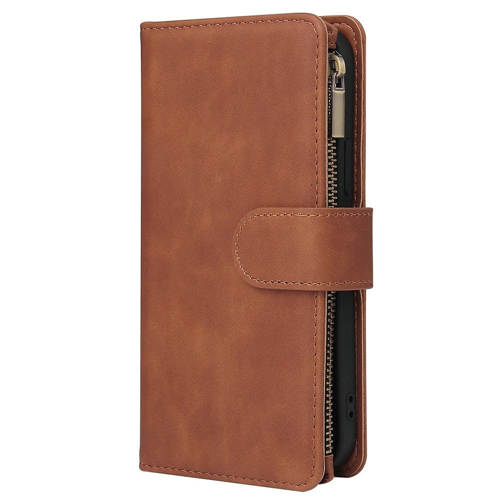 For iPhone 14 Pro Max 6.7 inch Shockproof PU Leather Phone Wallet Case with Multiple Card Slots Zipper Pocket Flip Cover Stand