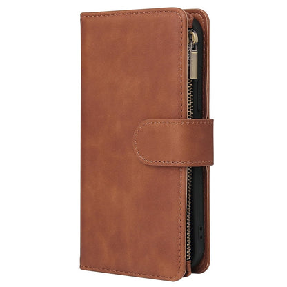 For iPhone 14 Pro Max 6.7 inch Shockproof PU Leather Phone Wallet Case with Multiple Card Slots Zipper Pocket Flip Cover Stand
