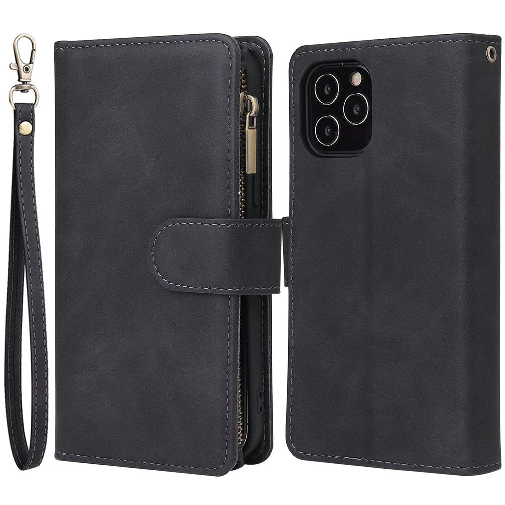 For iPhone 14 Pro Max 6.7 inch Shockproof PU Leather Phone Wallet Case with Multiple Card Slots Zipper Pocket Flip Cover Stand