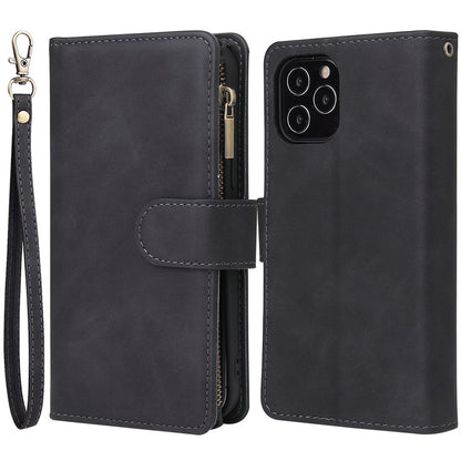 For iPhone 14 Pro Max 6.7 inch Shockproof PU Leather Phone Wallet Case with Multiple Card Slots Zipper Pocket Flip Cover Stand