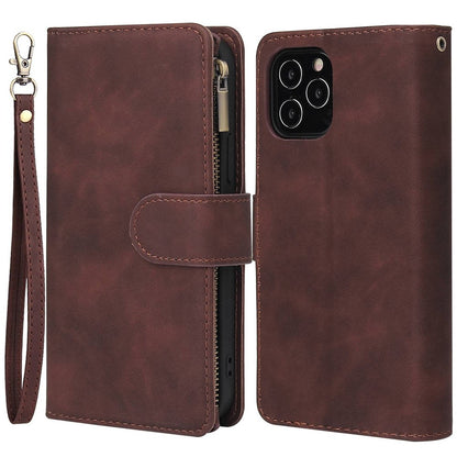 For iPhone 14 Pro Max 6.7 inch Shockproof PU Leather Phone Wallet Case with Multiple Card Slots Zipper Pocket Flip Cover Stand
