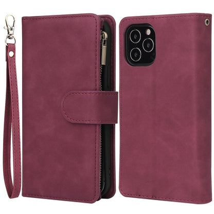 For iPhone 14 Pro Max 6.7 inch Shockproof PU Leather Phone Wallet Case with Multiple Card Slots Zipper Pocket Flip Cover Stand