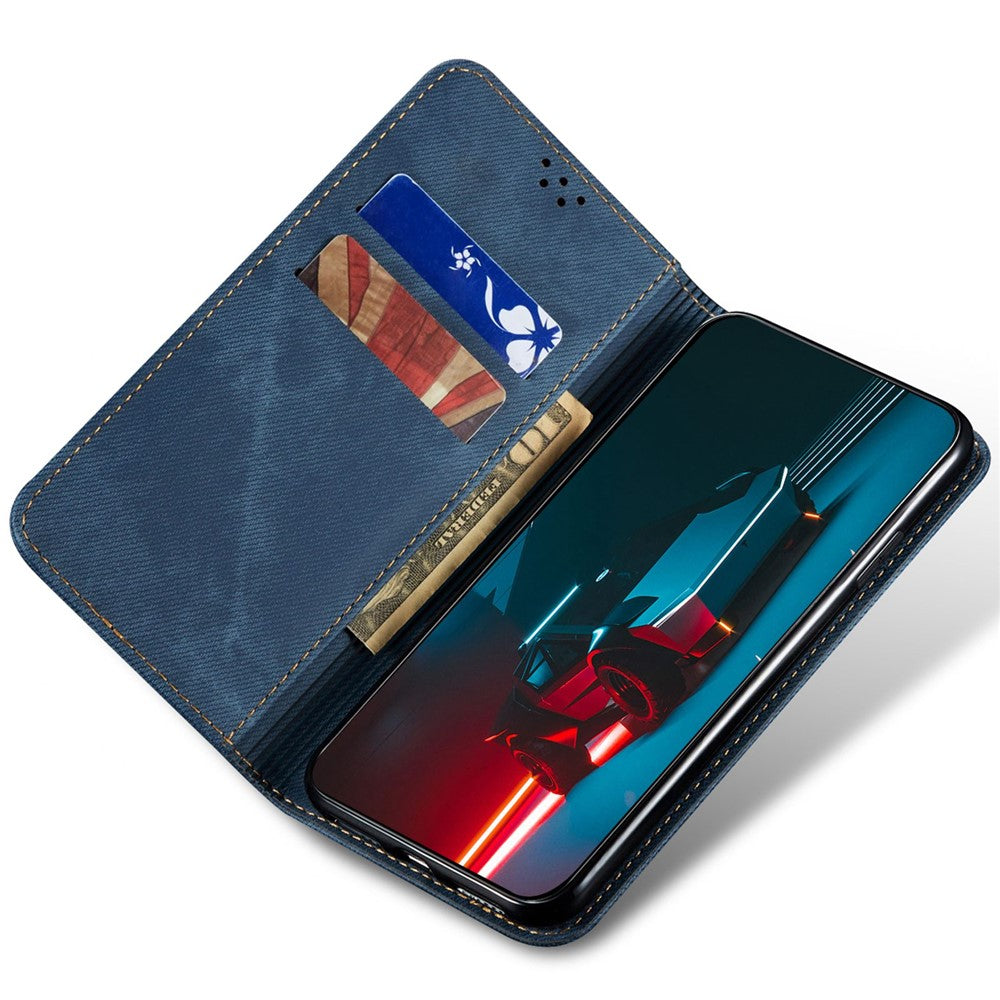 For iPhone 14 Pro Max 6.7 inch Full Protection Phone Wallet Cover Stand Jeans Cloth Texture Magnetic Flip Leather Mobile Phone Case