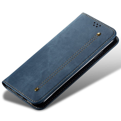 For iPhone 14 Pro Max 6.7 inch Full Protection Phone Wallet Cover Stand Jeans Cloth Texture Magnetic Flip Leather Mobile Phone Case