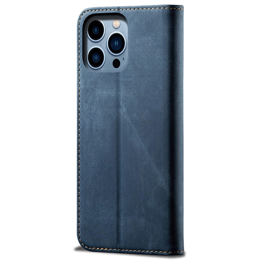 For iPhone 14 Pro Max 6.7 inch Full Protection Phone Wallet Cover Stand Jeans Cloth Texture Magnetic Flip Leather Mobile Phone Case