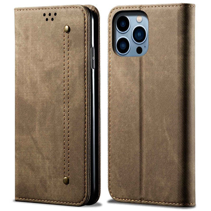 For iPhone 14 Pro Max 6.7 inch Full Protection Phone Wallet Cover Stand Jeans Cloth Texture Magnetic Flip Leather Mobile Phone Case