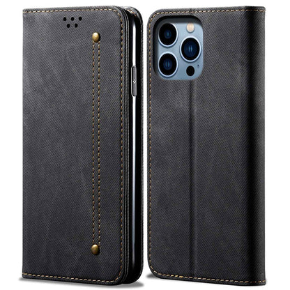 For iPhone 14 Pro Max 6.7 inch Full Protection Phone Wallet Cover Stand Jeans Cloth Texture Magnetic Flip Leather Mobile Phone Case