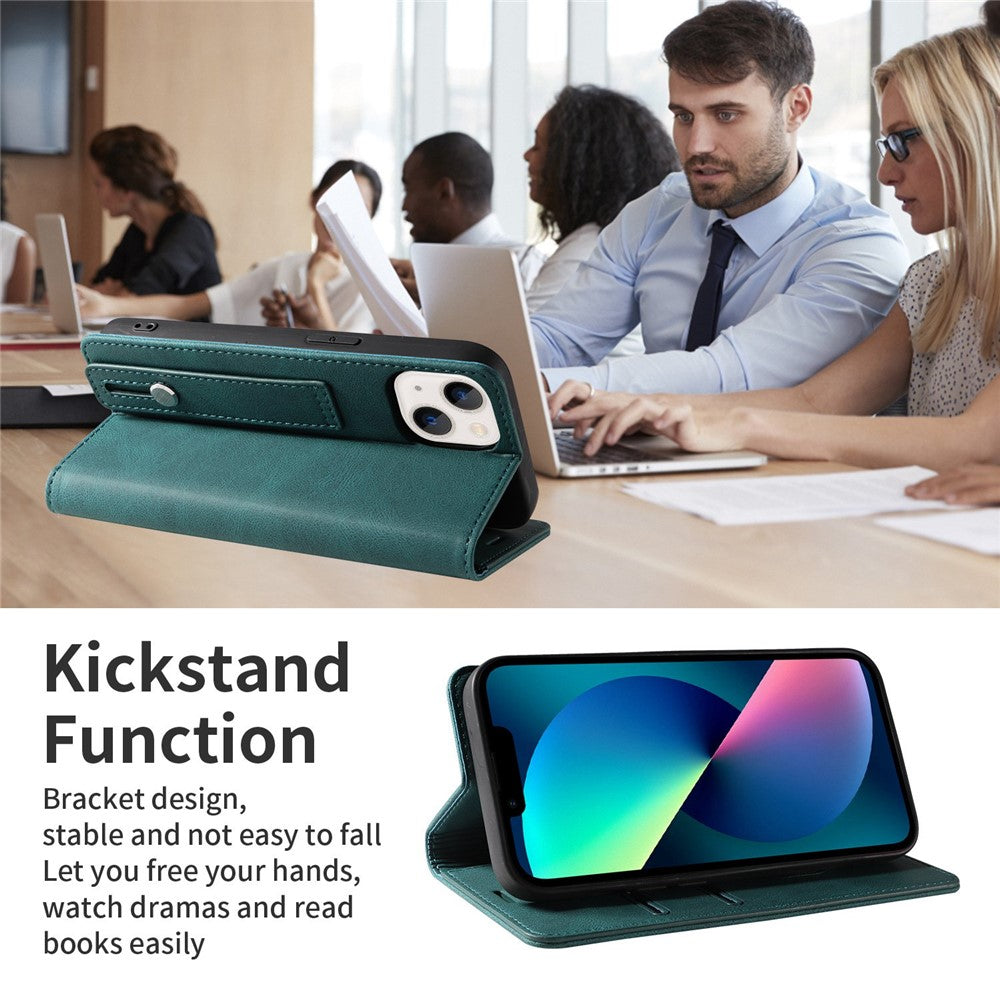 For iPhone 14 Pro Max 6.7 inch Drop-proof Phone Case Anti-scratch Magnetic PU Leather Flip Wallet Cover Stand with Wristband