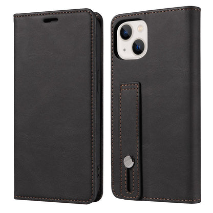 For iPhone 14 Pro Max 6.7 inch Drop-proof Phone Case Anti-scratch Magnetic PU Leather Flip Wallet Cover Stand with Wristband