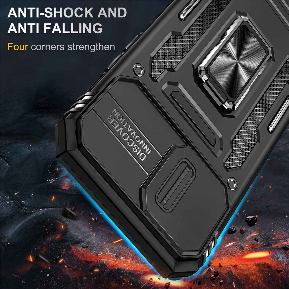 Mobile Phone Case for iPhone 14 Pro Max 6.7 inch, PC + TPU Ring Kickstand Cell Phone Shell with Slide Camera Protector