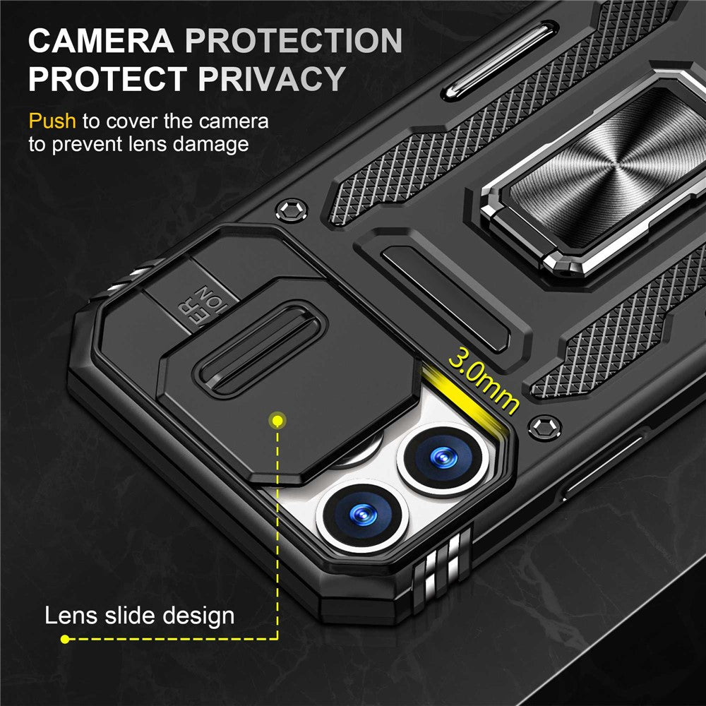 Mobile Phone Case for iPhone 14 Pro Max 6.7 inch, PC + TPU Ring Kickstand Cell Phone Shell with Slide Camera Protector