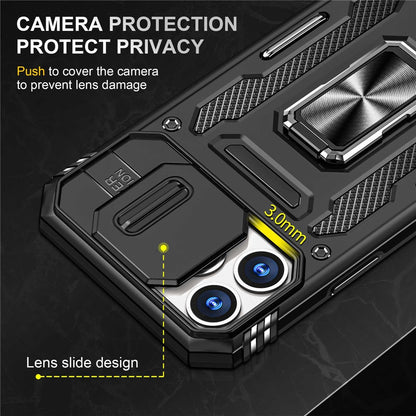 Mobile Phone Case for iPhone 14 Pro Max 6.7 inch, PC + TPU Ring Kickstand Cell Phone Shell with Slide Camera Protector