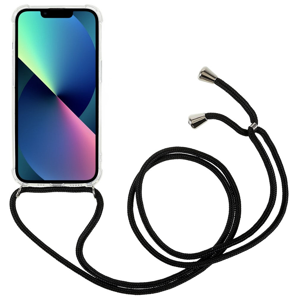 For iPhone 14 6.1 inch Enhanced Corner Phone Case Anti-drop Transparent TPU Cover with Lanyard