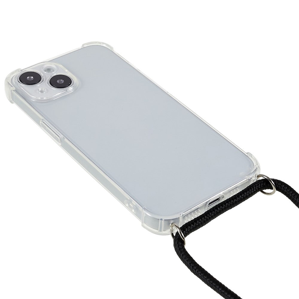 For iPhone 14 6.1 inch Enhanced Corner Phone Case Anti-drop Transparent TPU Cover with Lanyard