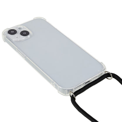 For iPhone 14 6.1 inch Enhanced Corner Phone Case Anti-drop Transparent TPU Cover with Lanyard