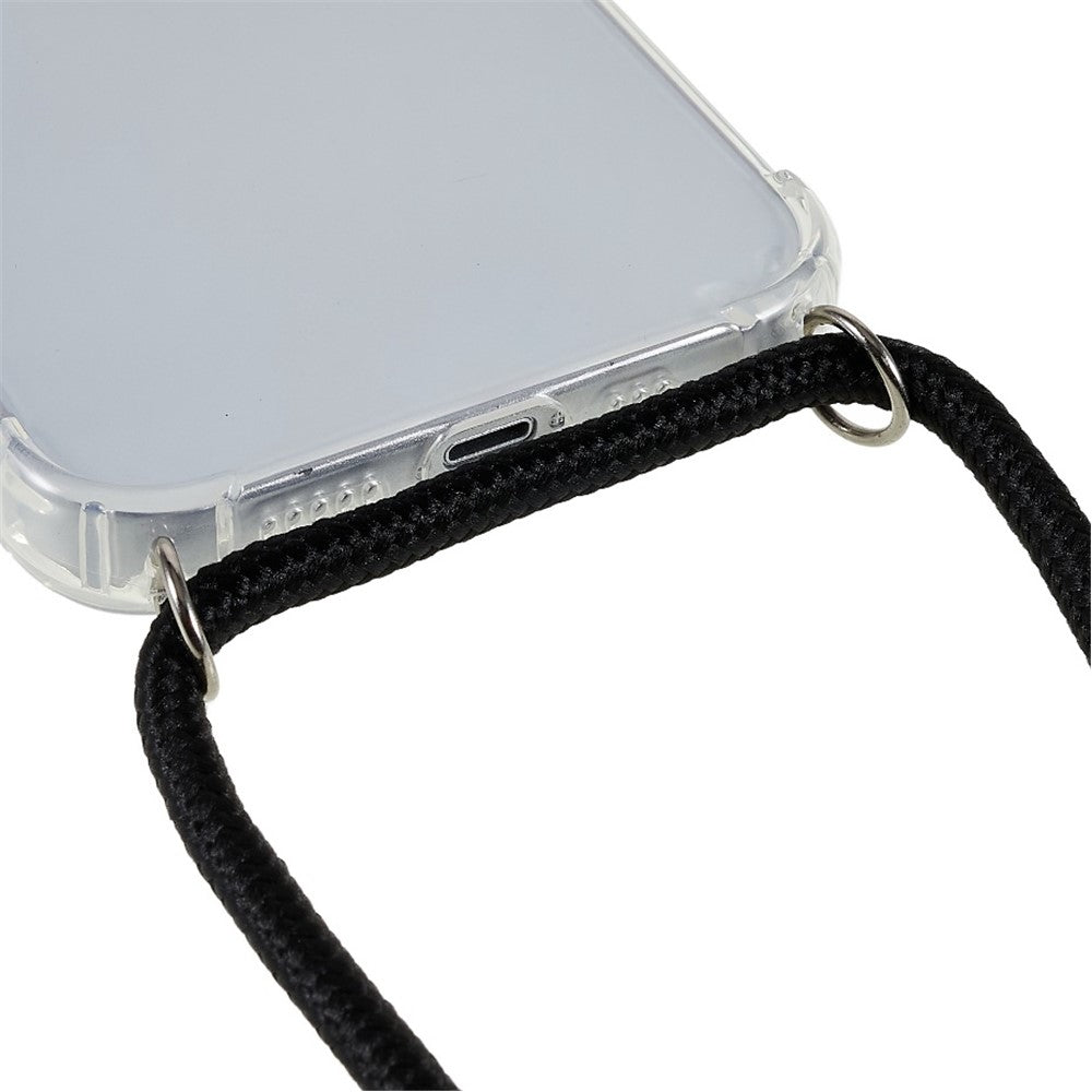 For iPhone 14 6.1 inch Enhanced Corner Phone Case Anti-drop Transparent TPU Cover with Lanyard