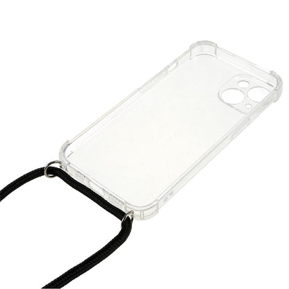 For iPhone 14 6.1 inch Enhanced Corner Phone Case Anti-drop Transparent TPU Cover with Lanyard