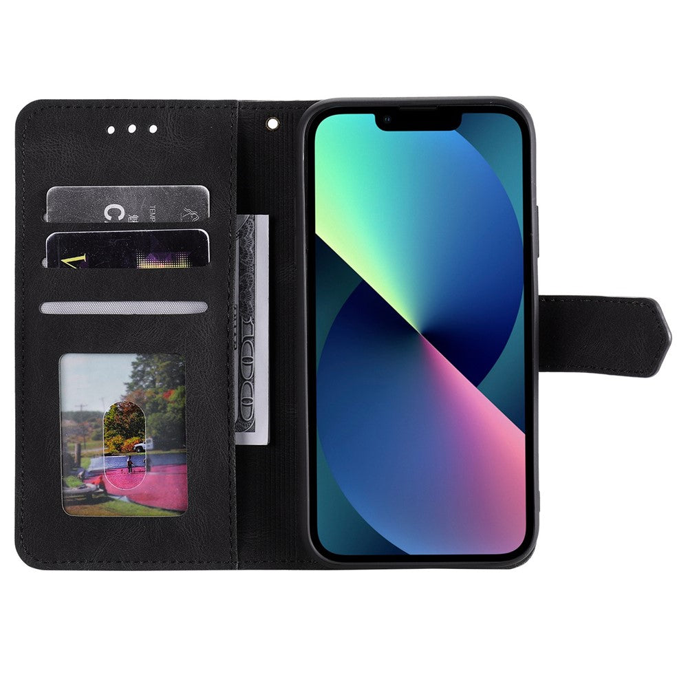 For iPhone 14 Pro Max 6.7 inch Stand Function Splicing Stitching Skin-touch Phone Cover PU Leather+TPU Case
