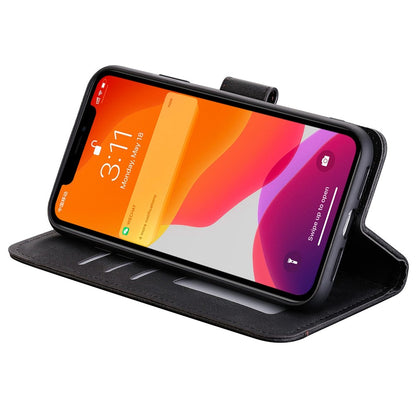 For iPhone 14 Pro Max 6.7 inch Stand Function Splicing Stitching Skin-touch Phone Cover PU Leather+TPU Case