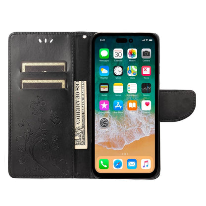 For iPhone 14 Pro Max 6.7 inch Imprinted Butterflies Flower Leather Mobile Phone Case Wallet Stand Phone Cover Bag