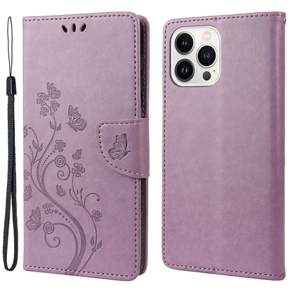 For iPhone 14 Pro Max 6.7 inch Imprinted Butterflies Flower Leather Mobile Phone Case Wallet Stand Phone Cover Bag